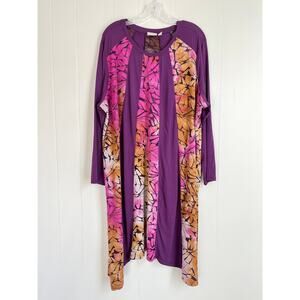 LOGO Lori Goldstein Pieced Jacquard Dress 1X Plus Size Flowy Baggy Asymmetric‎
